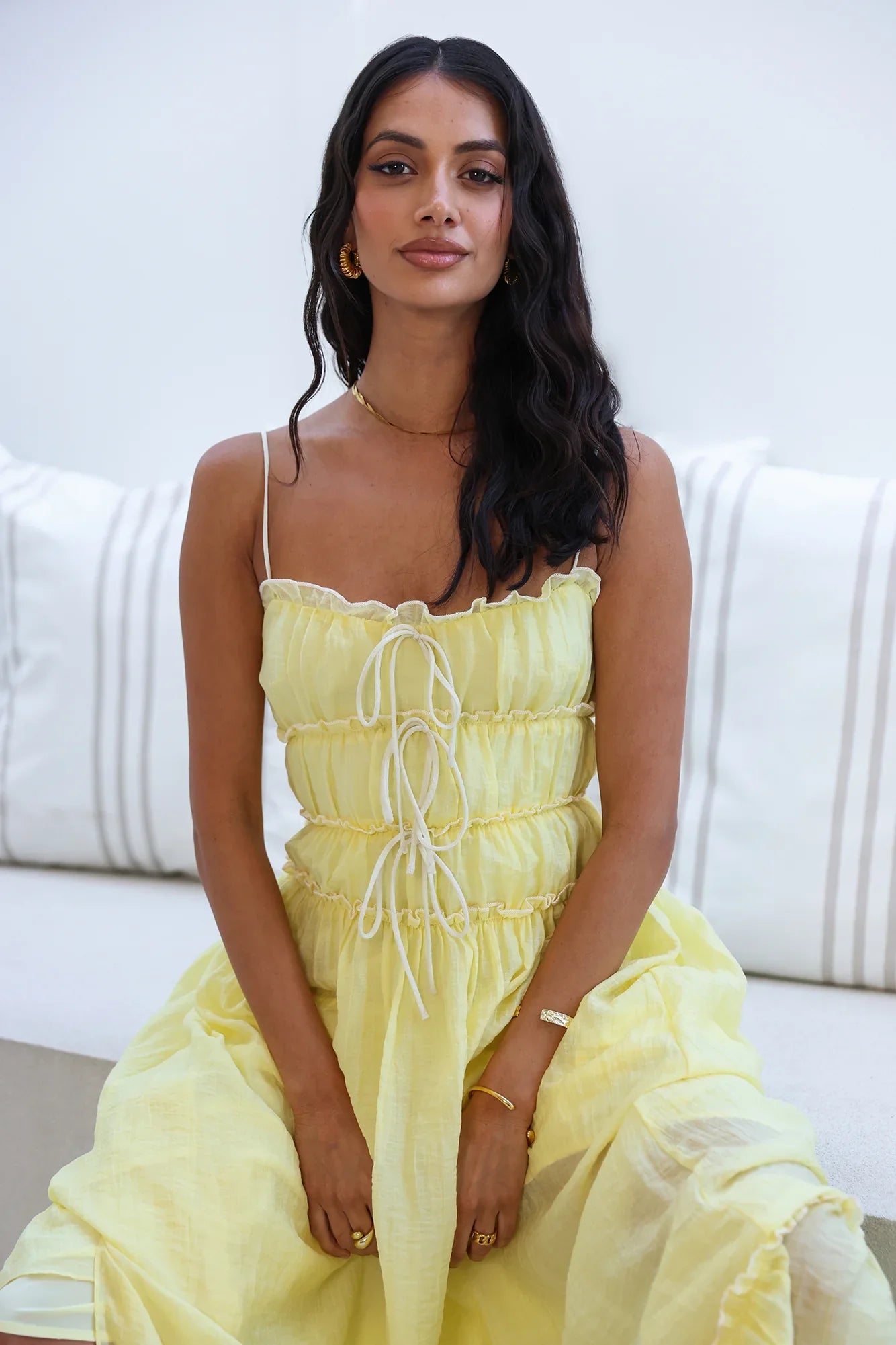 Maxi jurk met plooien en verstelbare bandjes dames – Thalia