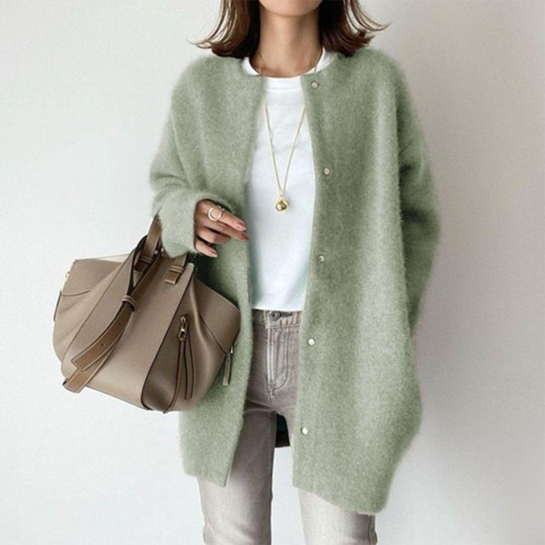 Elegante cashmere damescardigan met fluffy mouwen – Elise