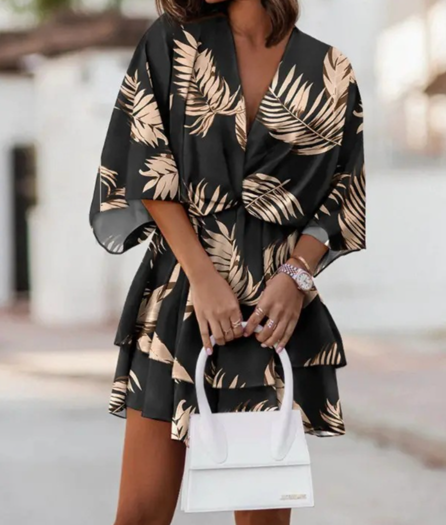 Boho bloemen mini-jurk voor dames met ruffles – Saralyn