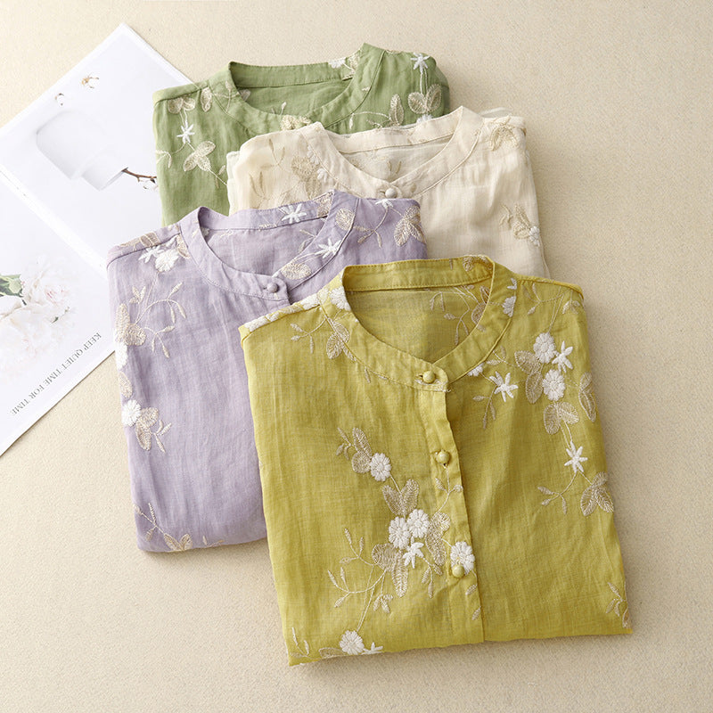 Broderie damesblouse luchtig katoen linnen stijl – Emilie