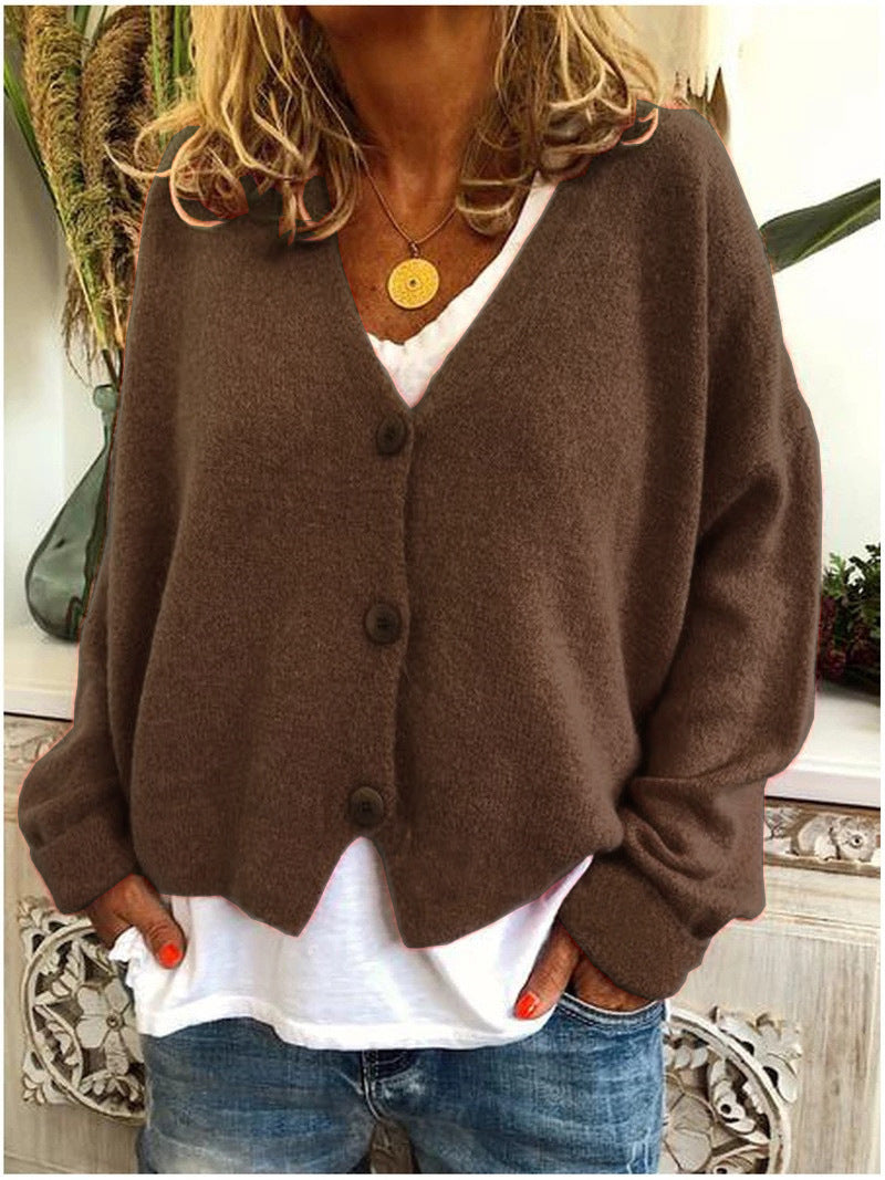Gebreide V-hals cardigan met lange mouwen – Elise