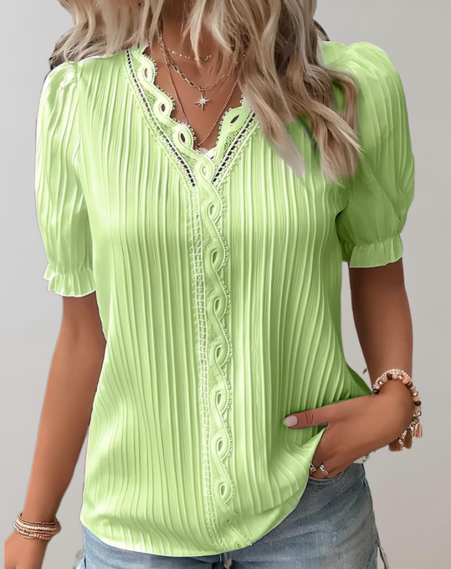 Elegante Top met Pofmouwen en Kant - Sofia