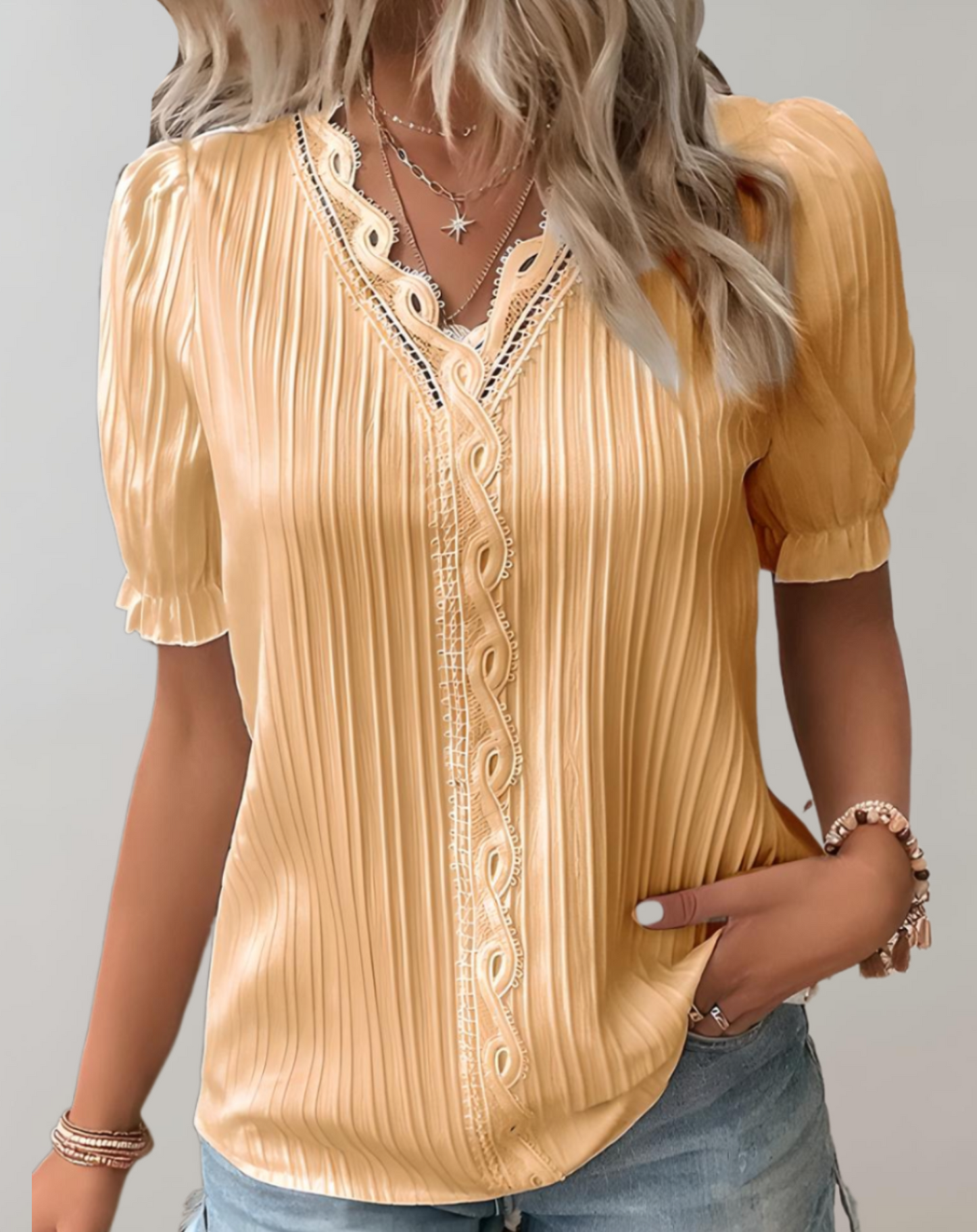 Elegante Top met Pofmouwen en Kant - Sofia