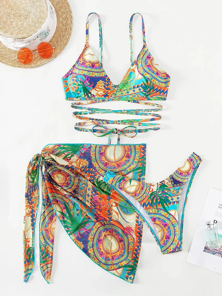 Push-up bikini dames gekruiste bandjes met cover-up – Selira
