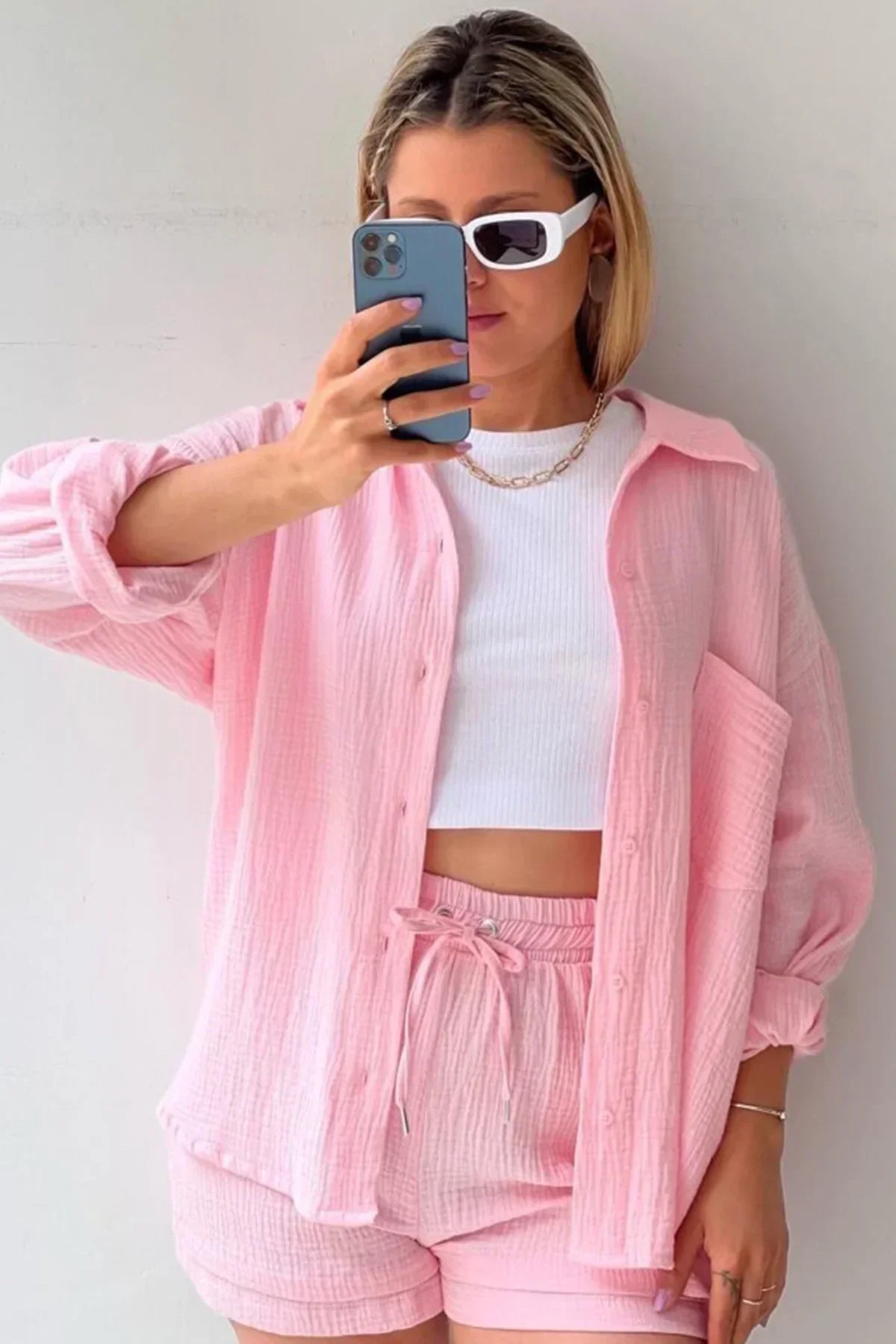 Zomer dames set met korte broek en kraag – Elvía
