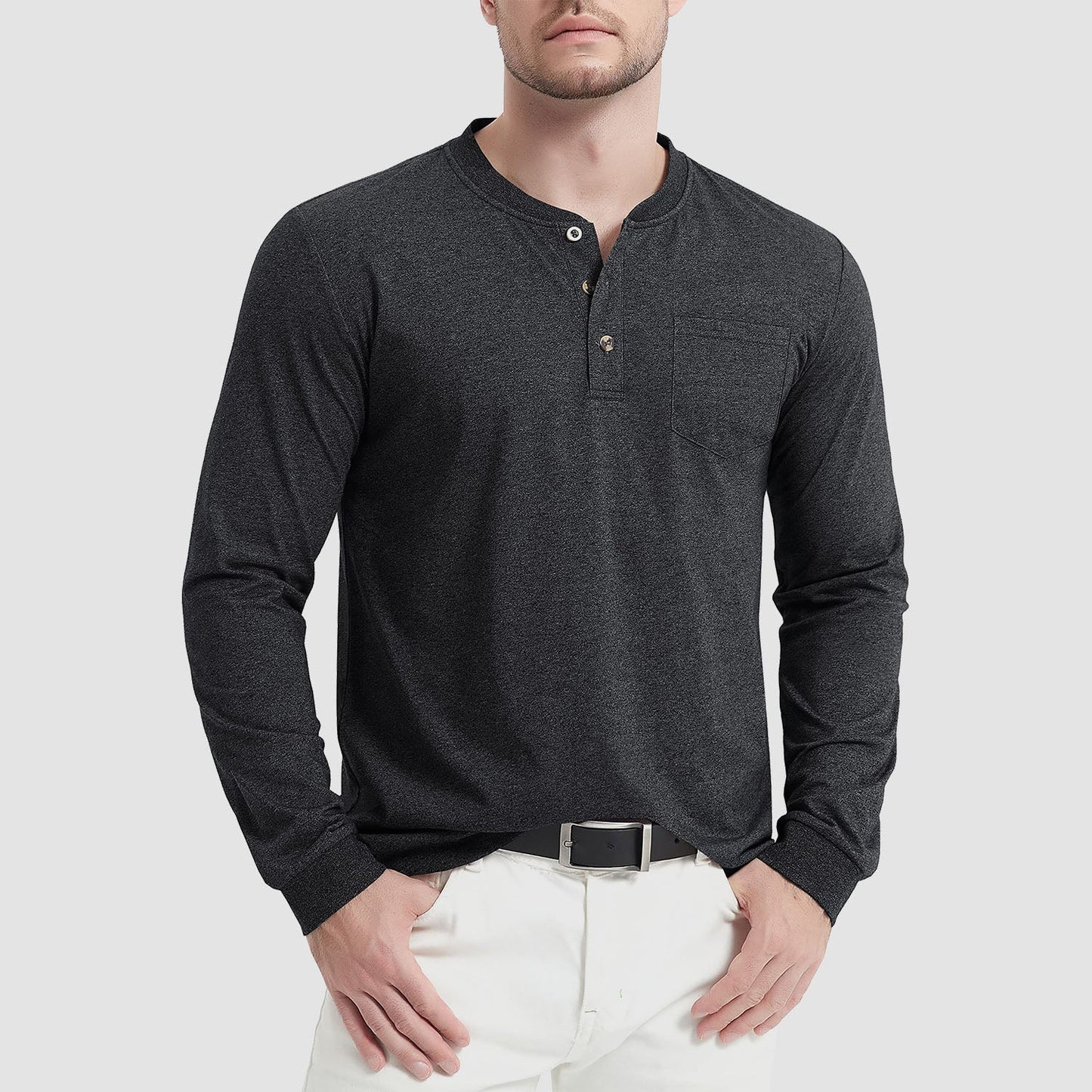 Heren T-Shirt Lange Mouwen met Button-Down Kraag – Liam