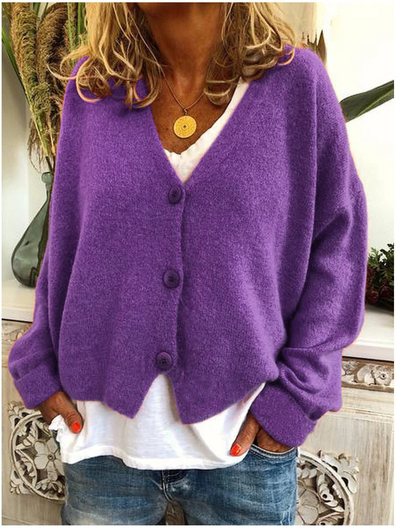 Gebreide V-hals cardigan met lange mouwen – Elise