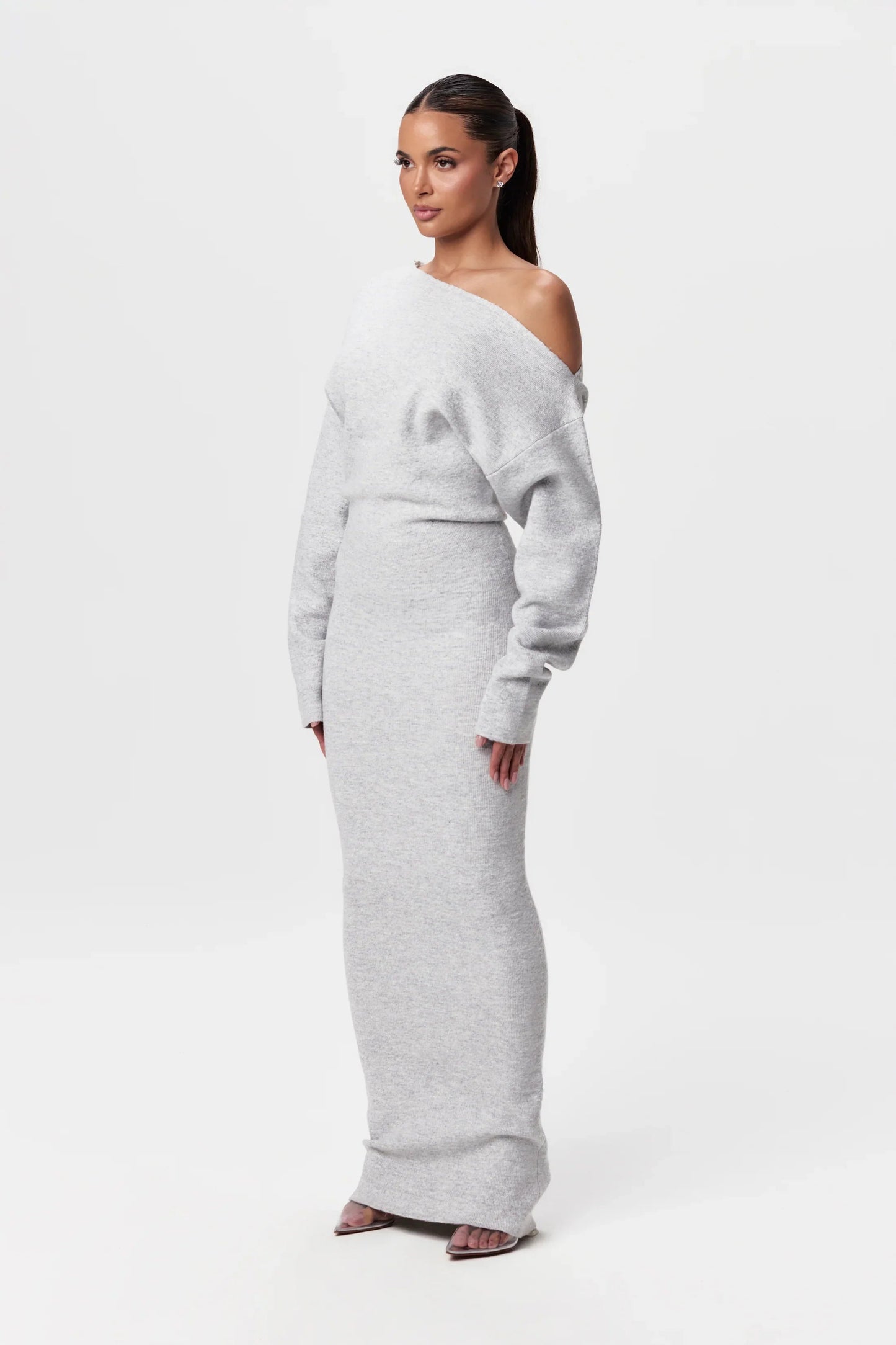 Off shoulder sweaterjurk met losse pasvorm – Elodie