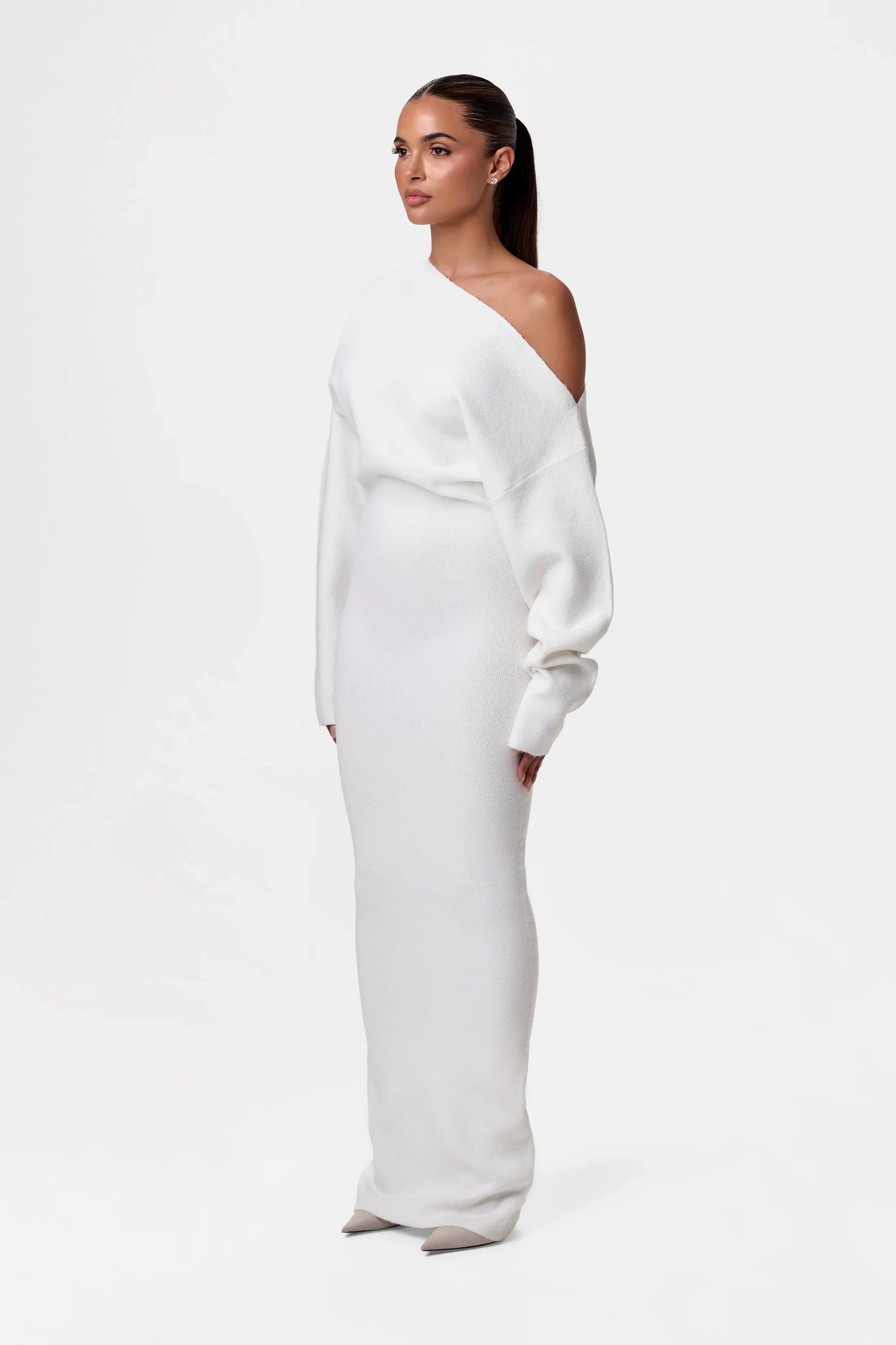 Off shoulder sweaterjurk met losse pasvorm – Elodie