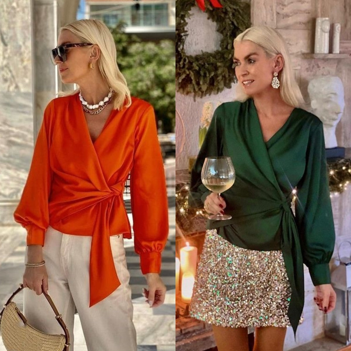 Oranje dames pullover met vetersluiting en lange mouwen – Zorella