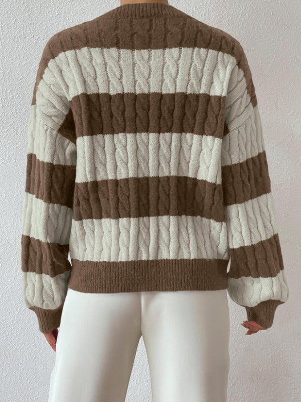 Gestreepte V-hals herfst/winter trui – Angela