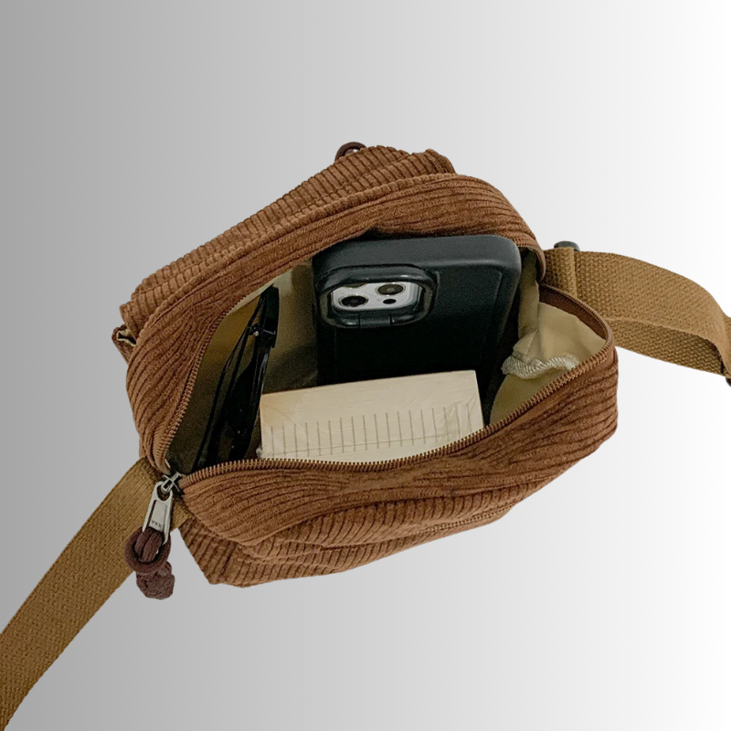 Corduroy crossbody tas met vakken en verstelbare band – Sorena
