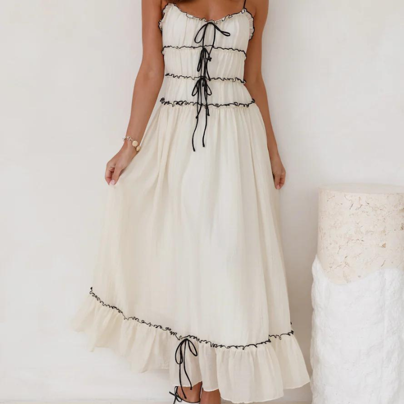 Maxi jurk met plooien en verstelbare bandjes dames – Thalia