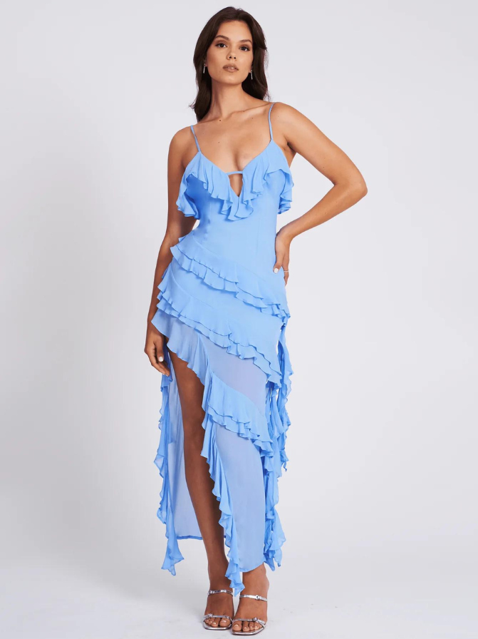 Maxi jurk met diepe V-hals en elegante pasvorm – Eloura