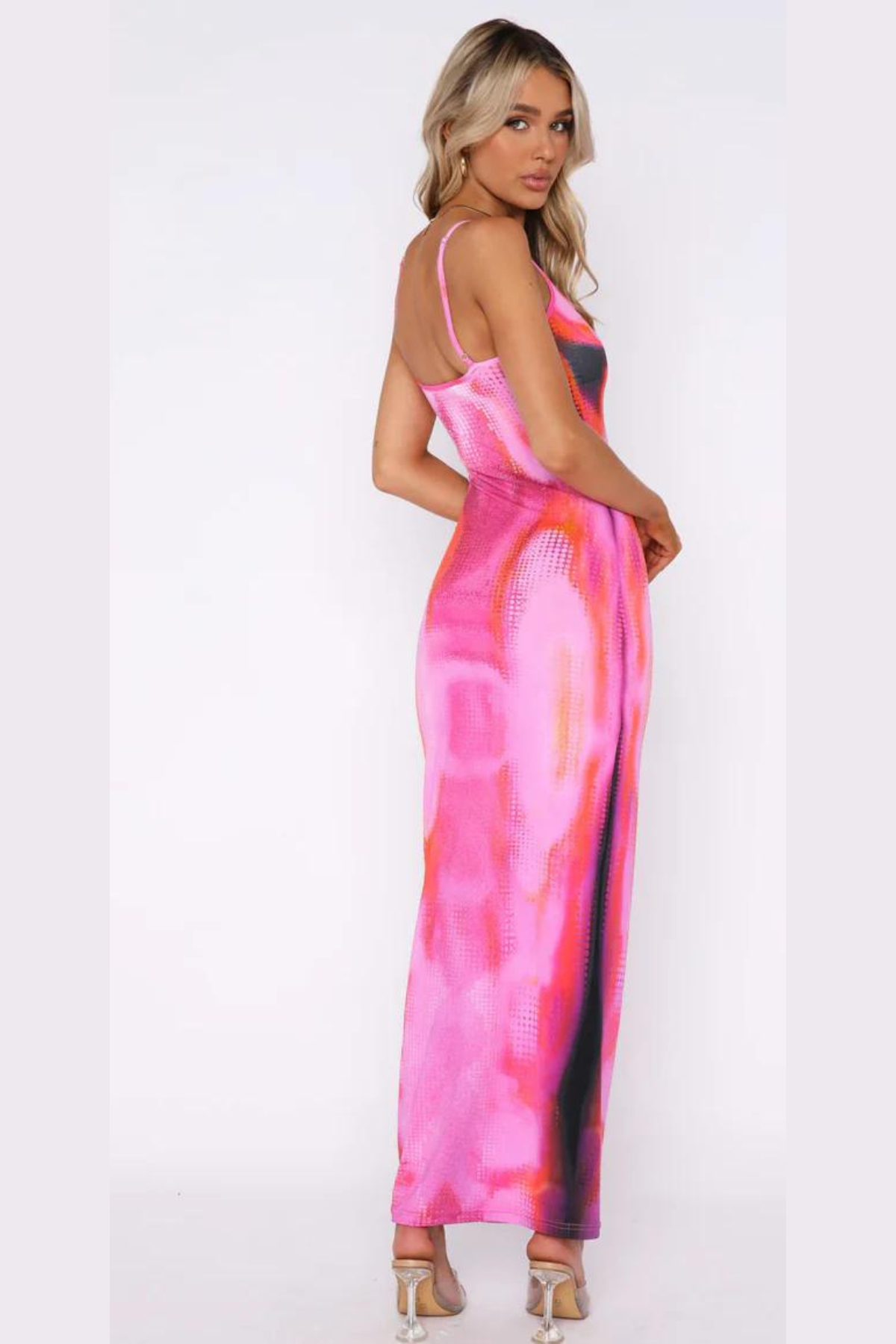 Glanzende maxi jurk met holografisch effect dames – Celina