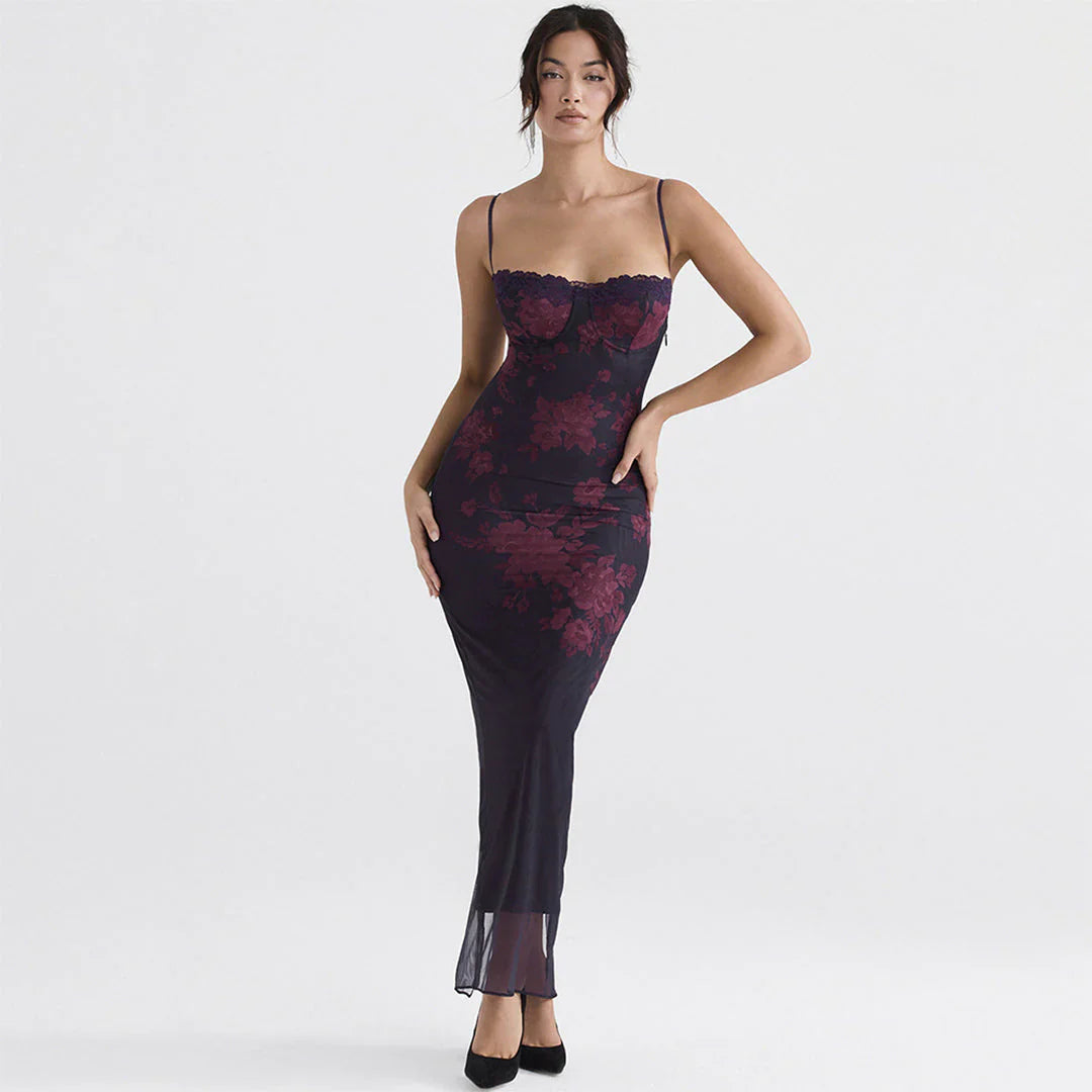 Maxi jurk met bloemenprint en retro pasvorm – Mila