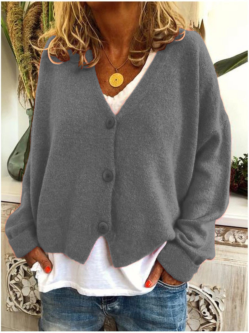 Gebreide V-hals cardigan met lange mouwen – Elise