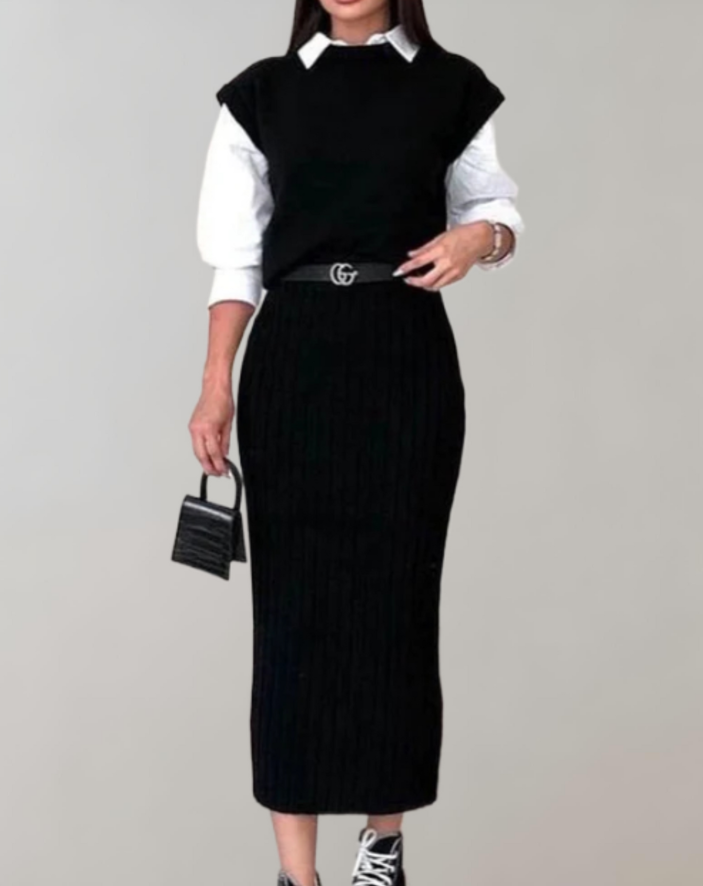 Gebreide Tweedelige Set met Cropped Top en Lange Rok – Livia