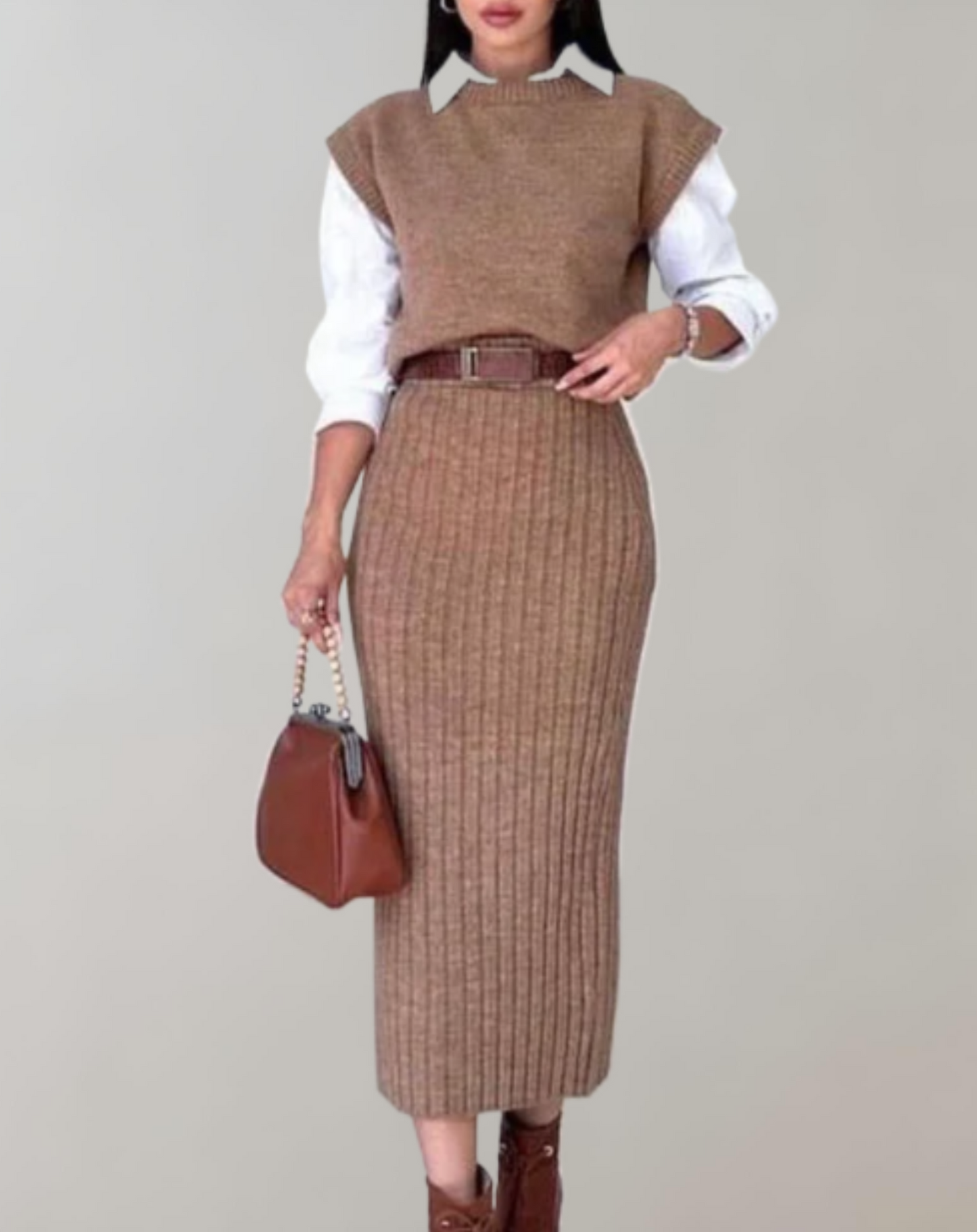 Gebreide Tweedelige Set met Cropped Top en Lange Rok – Livia