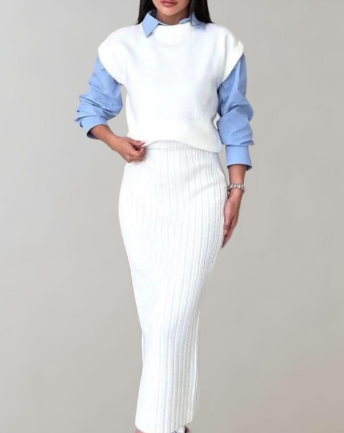 Gebreide Tweedelige Set met Cropped Top en Lange Rok – Livia