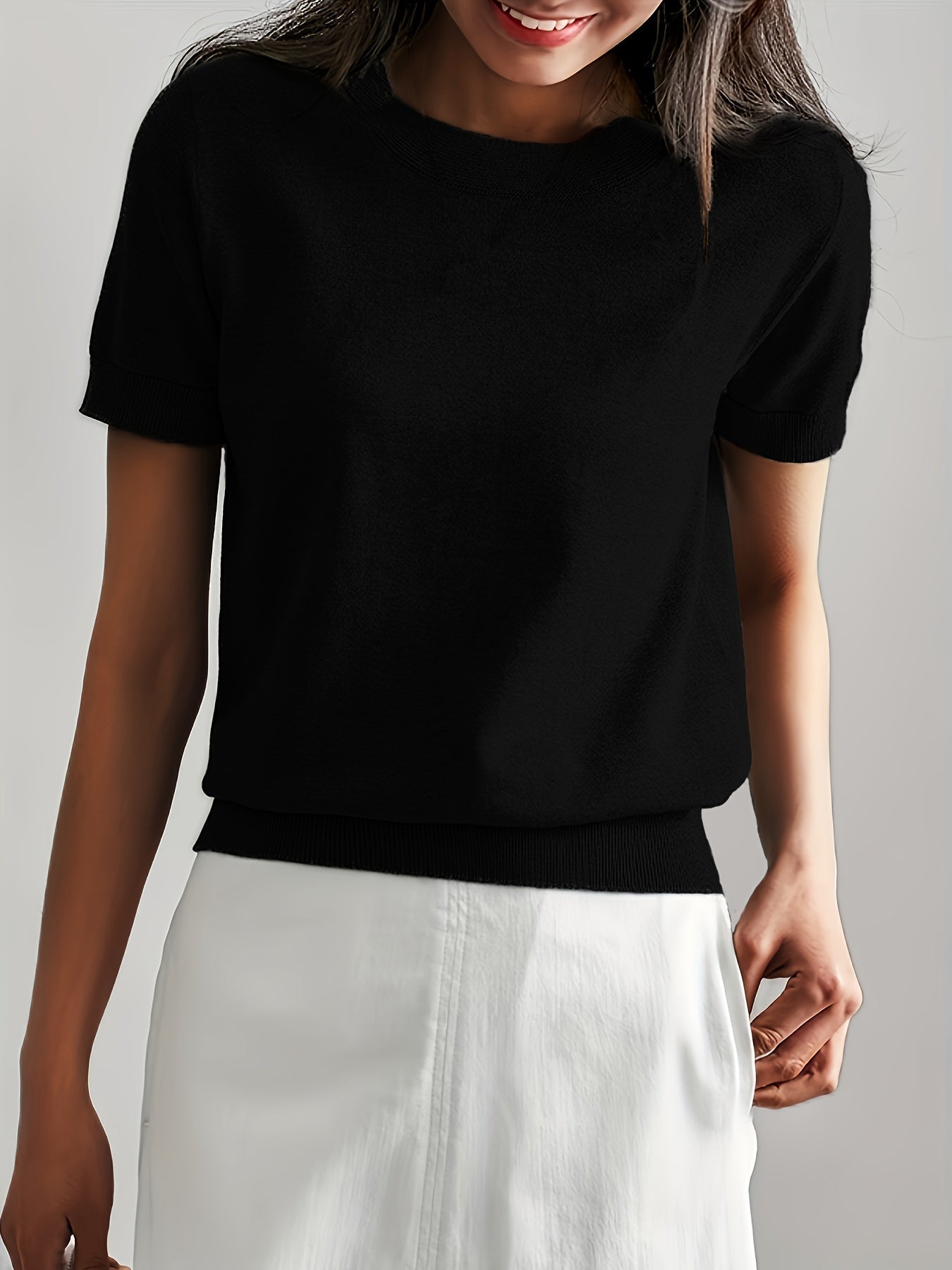 Gebreid dames T-shirt comfortabel elegant tijdloos – Norelia
