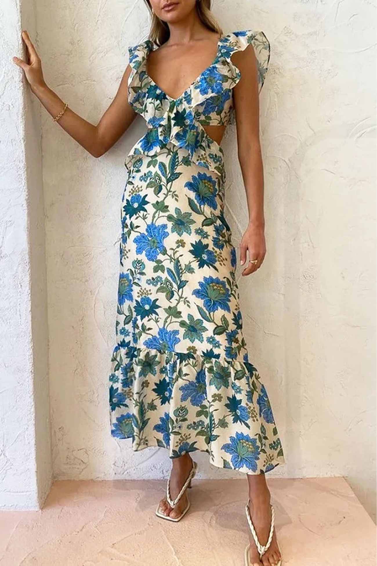 Bloemenjurk met ruffles voor dames in romantische stijl – Alira