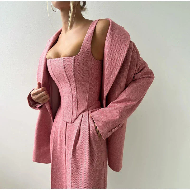 Visgraat top, jas en broek set voor dames – Olivia