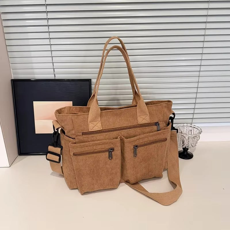 Corduroy tote bag met laptopvak voor dames – Rovena