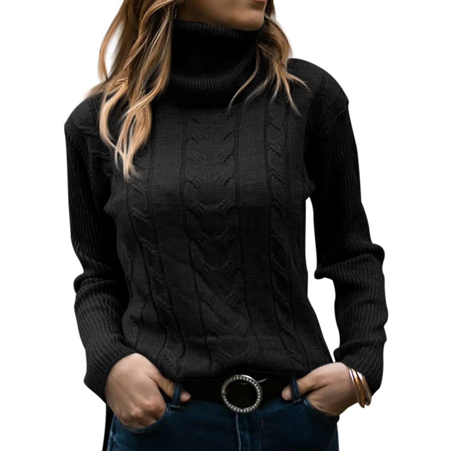 Zachte dames coltrui met luxe breiwerk – Olivia