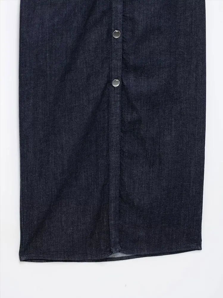 Denim midi jurk met knoopsluiting en zakken dames – Roxanne