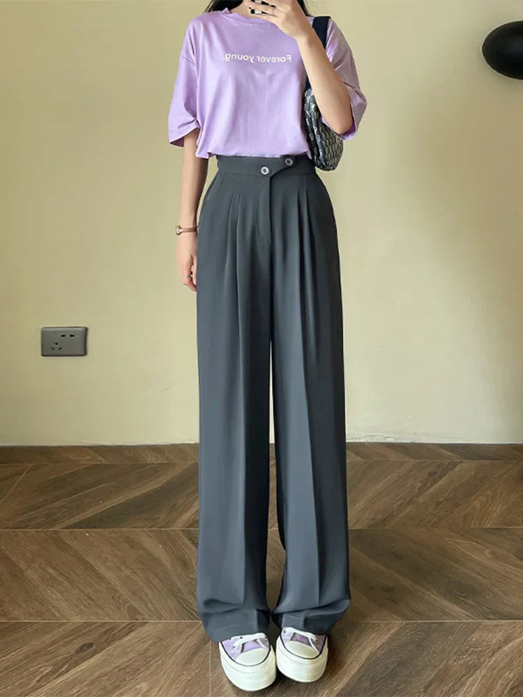 Dames linnen broek hoge taille wijde pijpen – Olverra