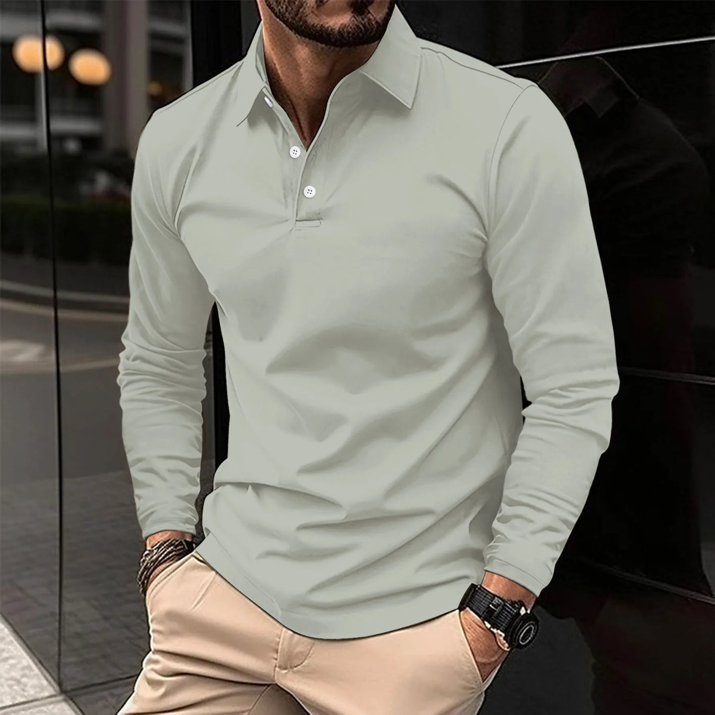 Heren Slim Fit Longsleeve Shirt Ademend Comfort – Maxaro