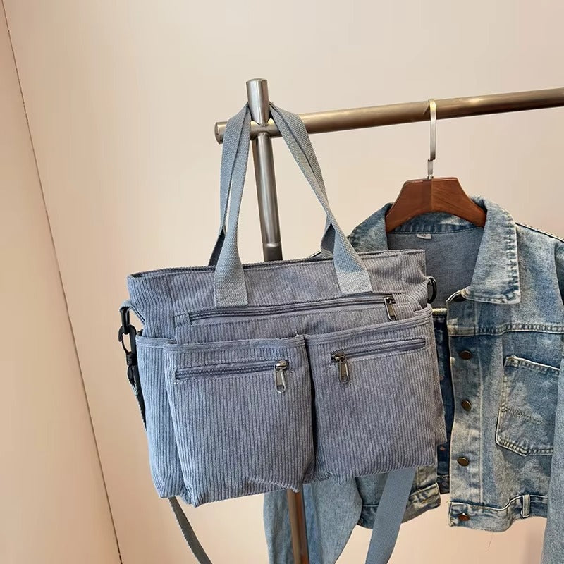 Corduroy tote bag met laptopvak voor dames – Rovena