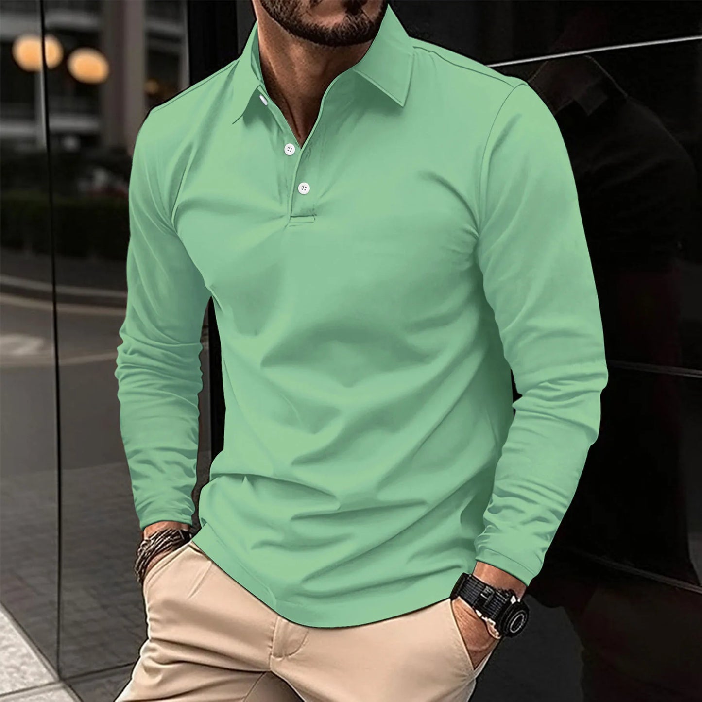 Heren Slim Fit Longsleeve Shirt Ademend Comfort – Maxaro