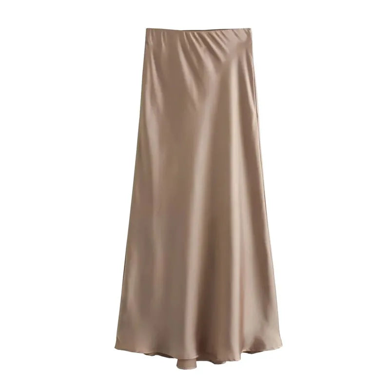 Satijnen damesrok met hoge taille en glans – Aurine