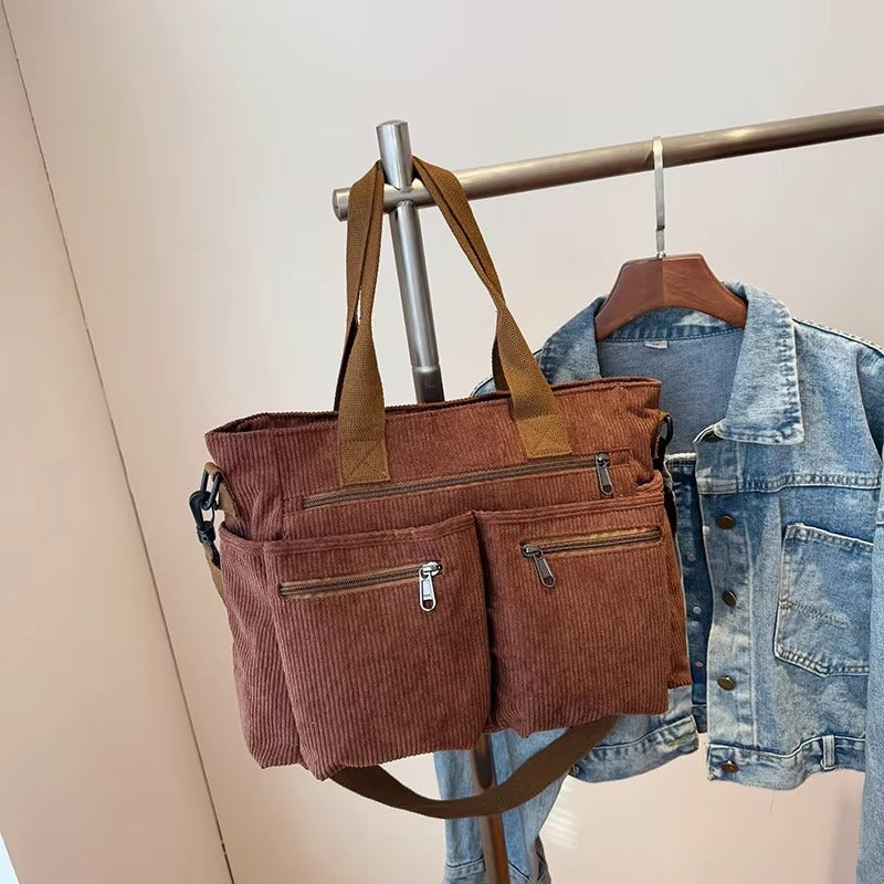 Corduroy tote bag met laptopvak voor dames – Rovena
