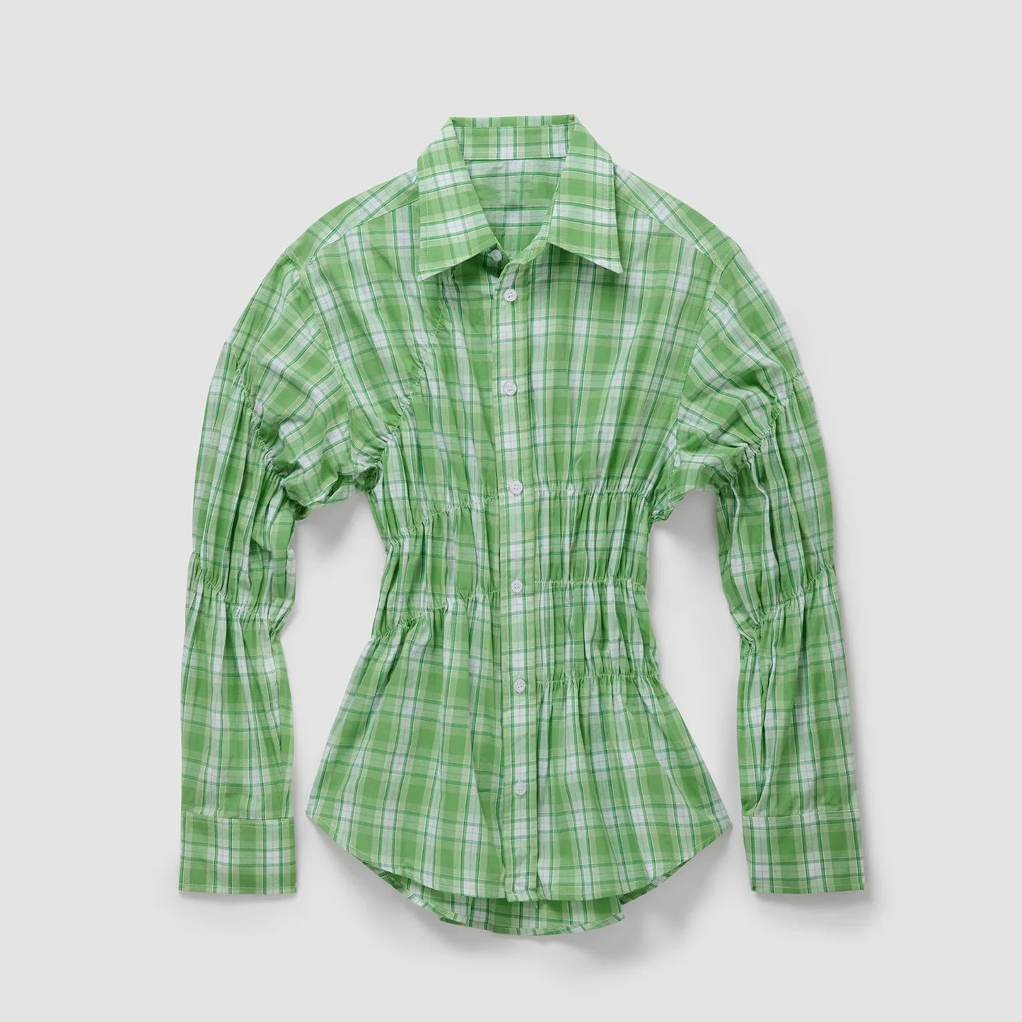 Getailleerde damesblouse met ruches en stretch – Noor