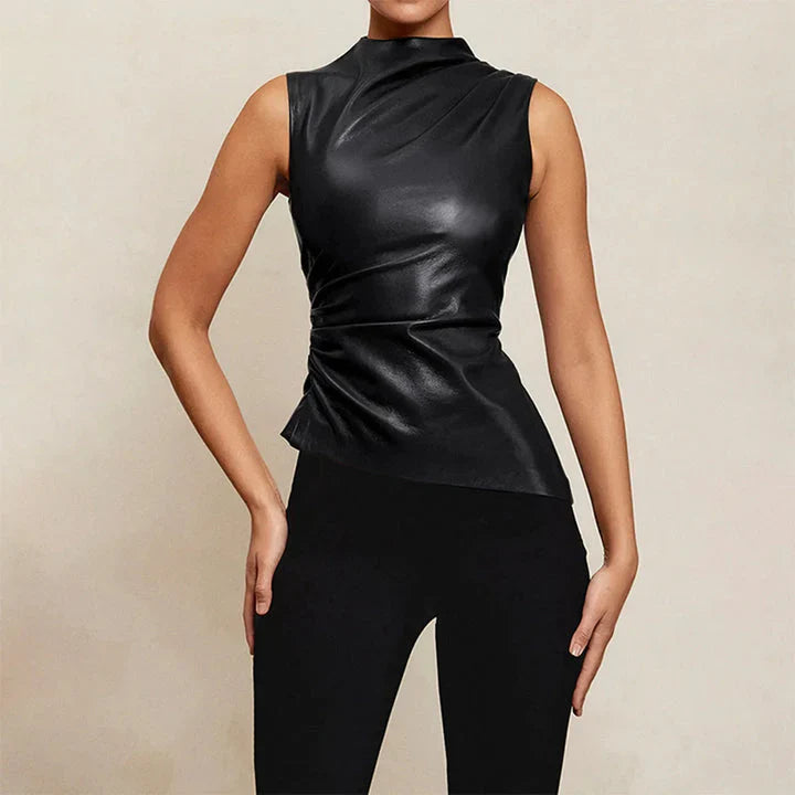 Asymmetrische faux leren top voor dames – Serena