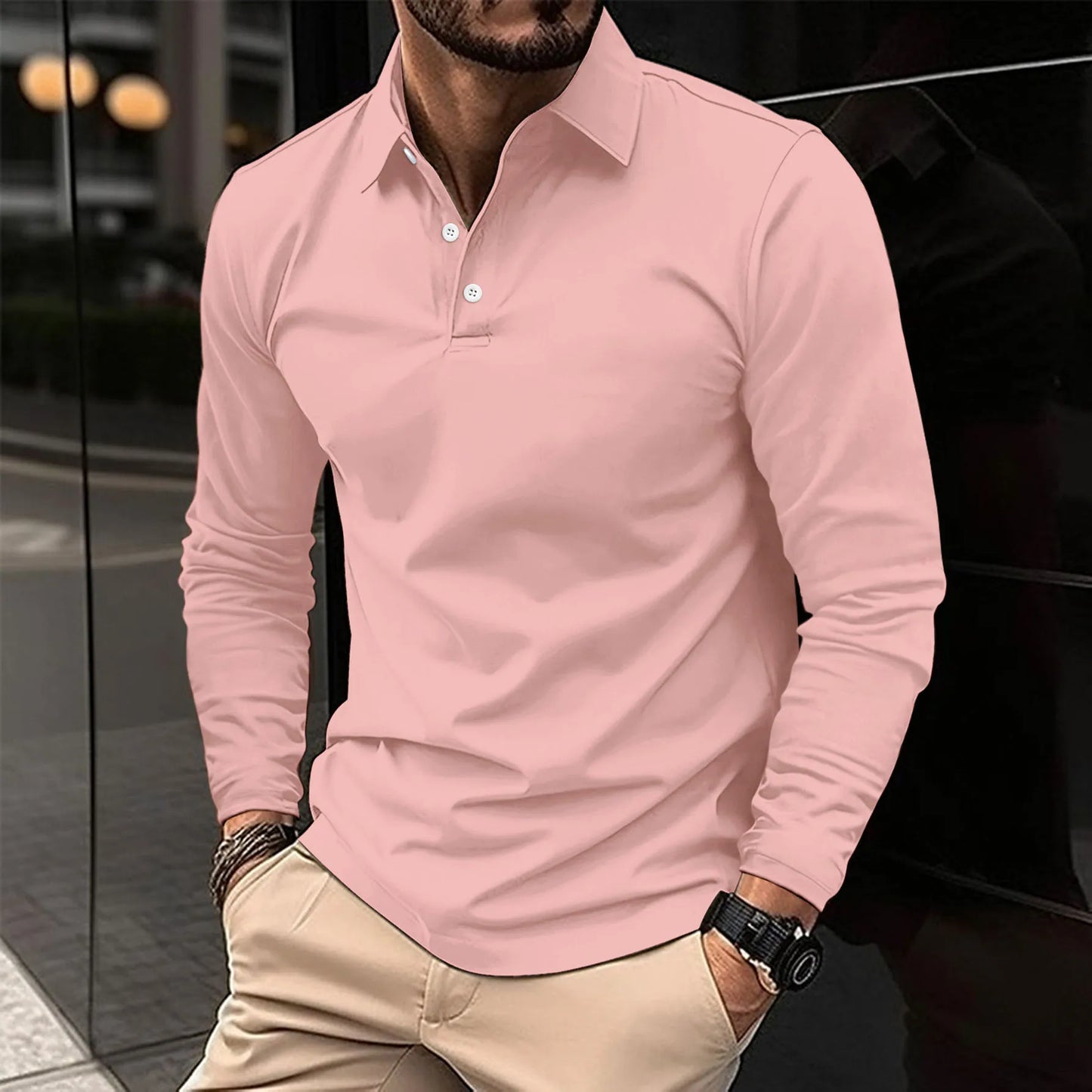 Heren Slim Fit Longsleeve Shirt Ademend Comfort – Maxaro