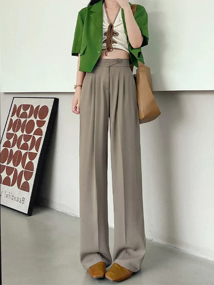 Dames linnen broek hoge taille wijde pijpen – Olverra