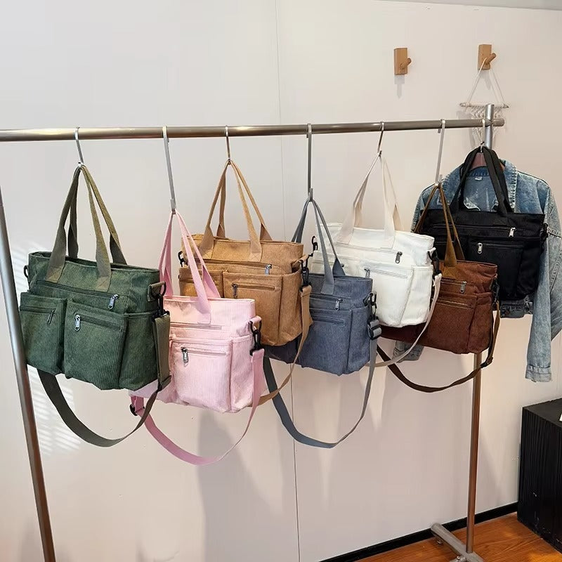 Corduroy tote bag met laptopvak voor dames – Rovena