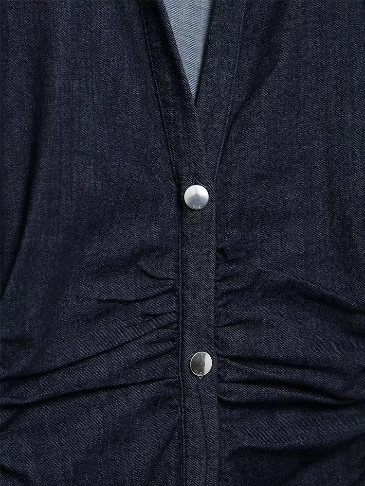 Denim overhemdjurk met knopen en stretch – Jolina