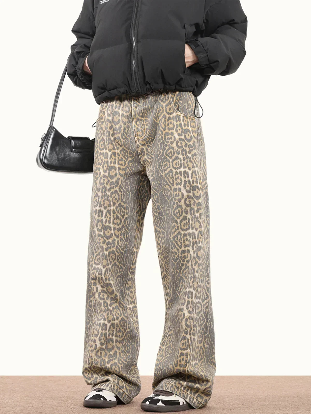 Trendy wijde jeans met luipaardprint voor dames – Selena