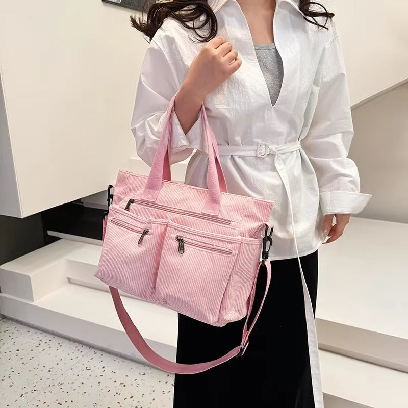 Corduroy tote bag met laptopvak voor dames – Rovena