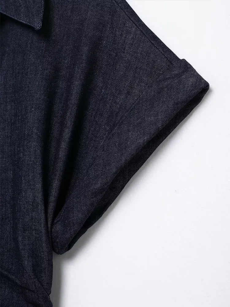Denim midi jurk met knoopsluiting en zakken dames – Roxanne