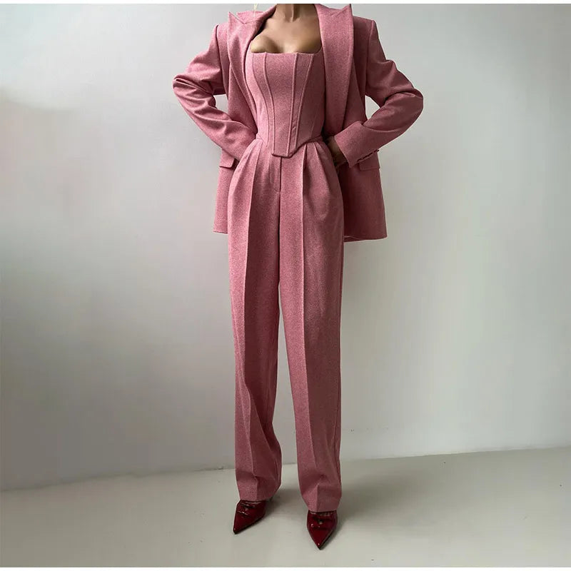 Visgraat top, jas en broek set voor dames – Olivia