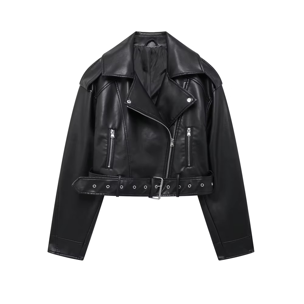 Biker Look Kunstleren Damesjack met Rits en Riem – Veyla