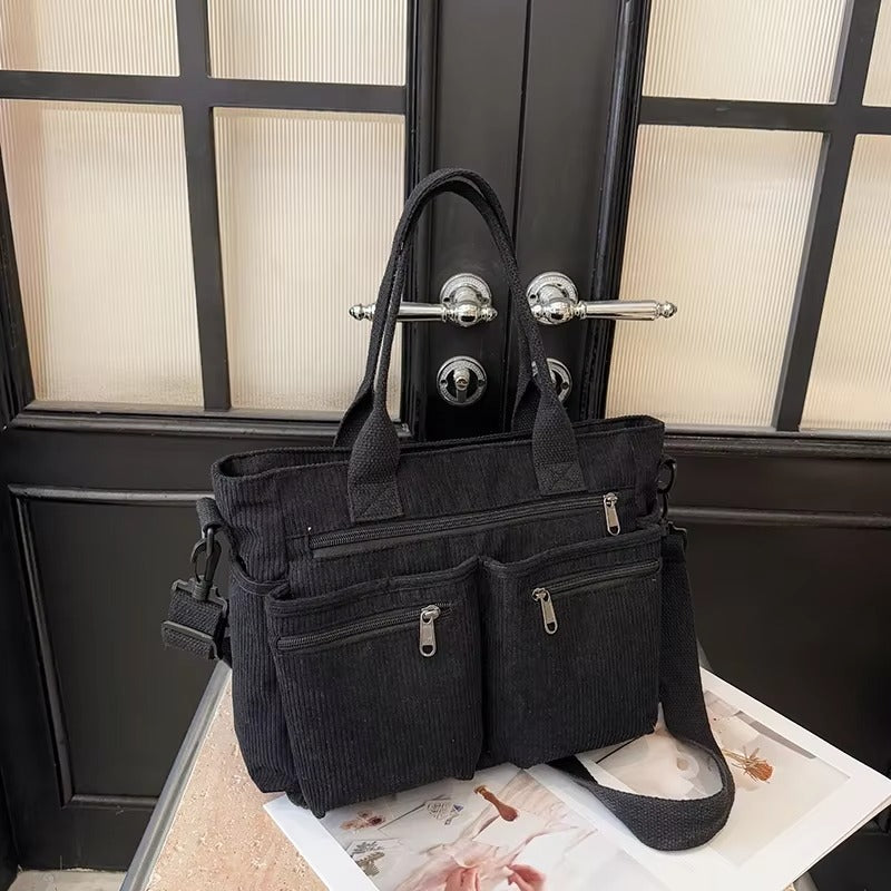 Corduroy tote bag met laptopvak voor dames – Rovena