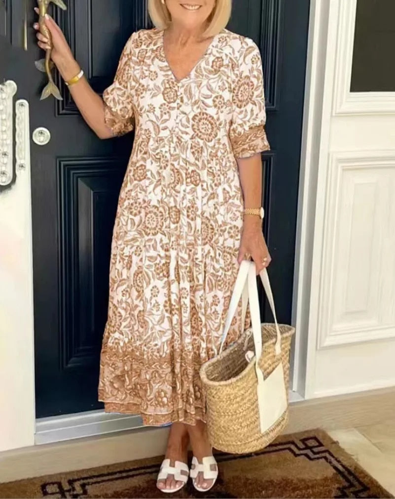 Dames Bloemen Maxi Jurk V-hals Ademend Comfort – Seleste