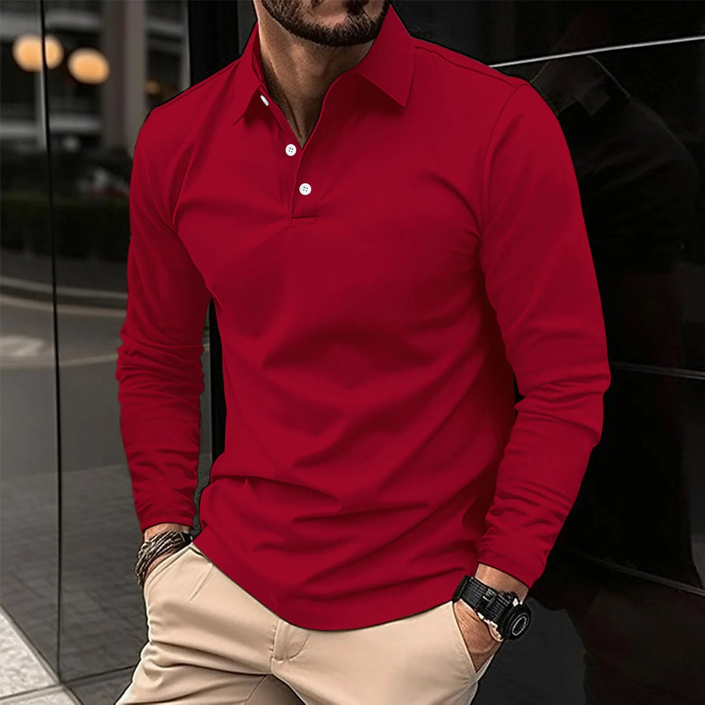Heren Slim Fit Longsleeve Shirt Ademend Comfort – Maxaro